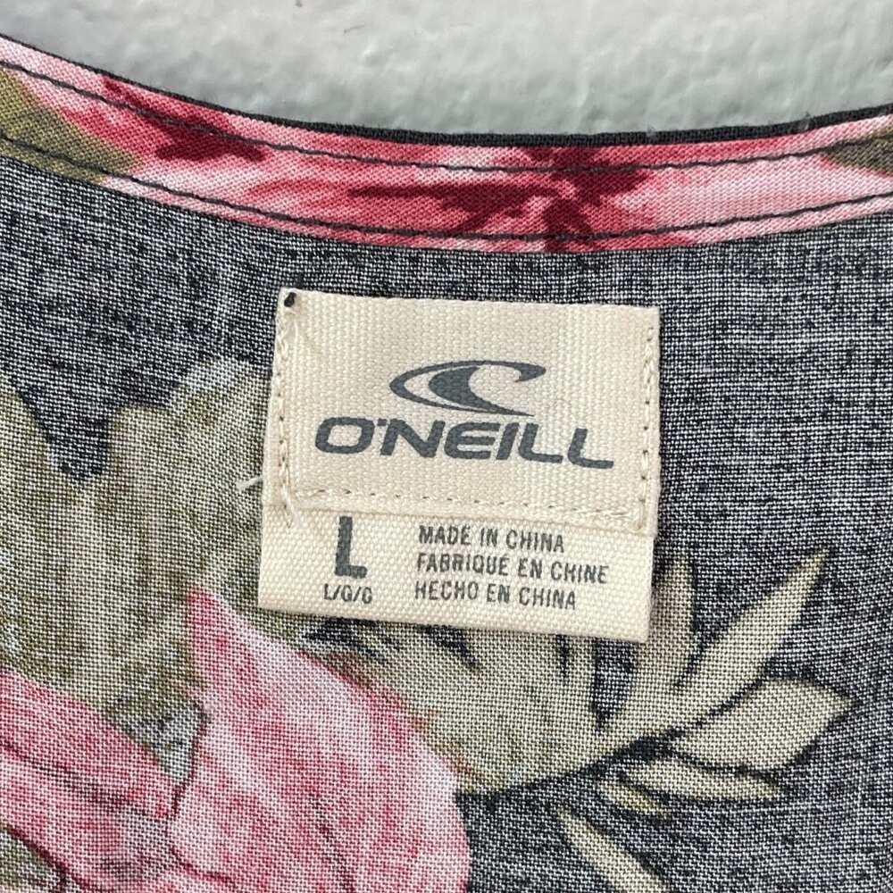 NEW $54 O'Neill Womens Large Charcoal Gray Floral Print Cold Shoulder Wrap Dress - Picture 5 of 12